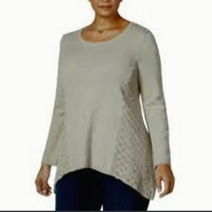 Cream Long Sleeve Top with Lace Detail